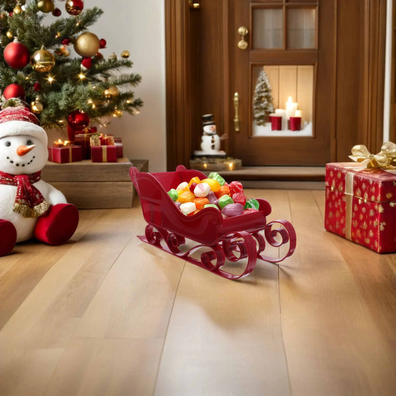 

Mini Sleigh Decoration Christmas Tree Hanging Ornament Plastic Sled Pendant for Holiday Home Decor Party Theme Display DIY Gift