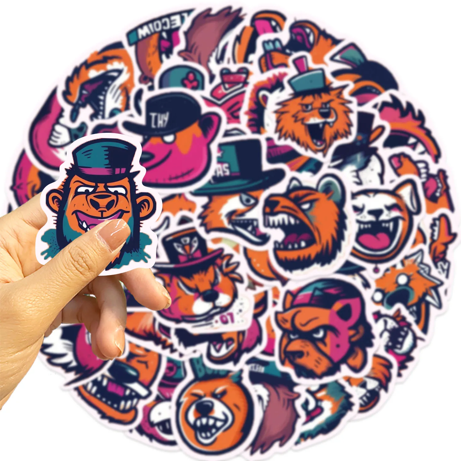 50PCS Fun Cartoon animals Graffiti Stickers Scrapbooking Collage Material Phone Cases Guitar Notebooks DIY Decorative