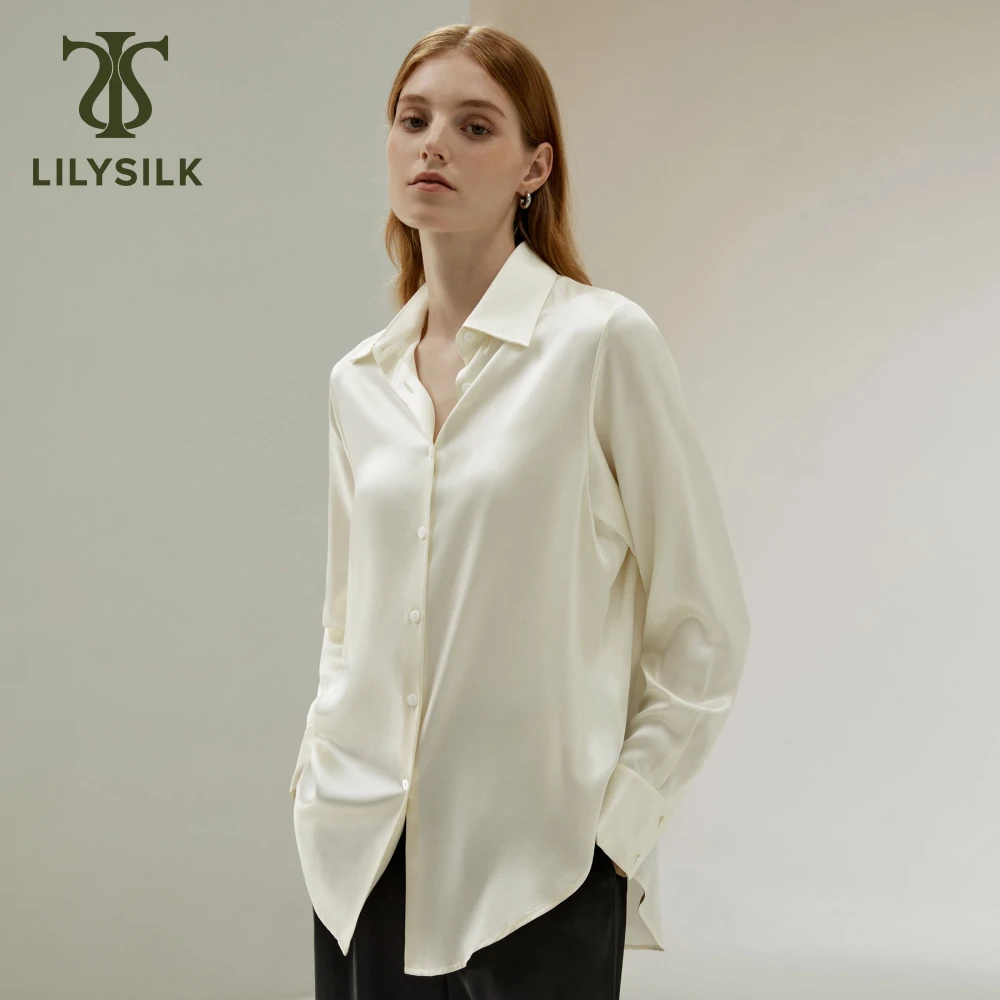 LILYSILK Women's Pure Silk Shirt Ladies Oversize Style Basic Blouse Classic Style for Multiple Occasions