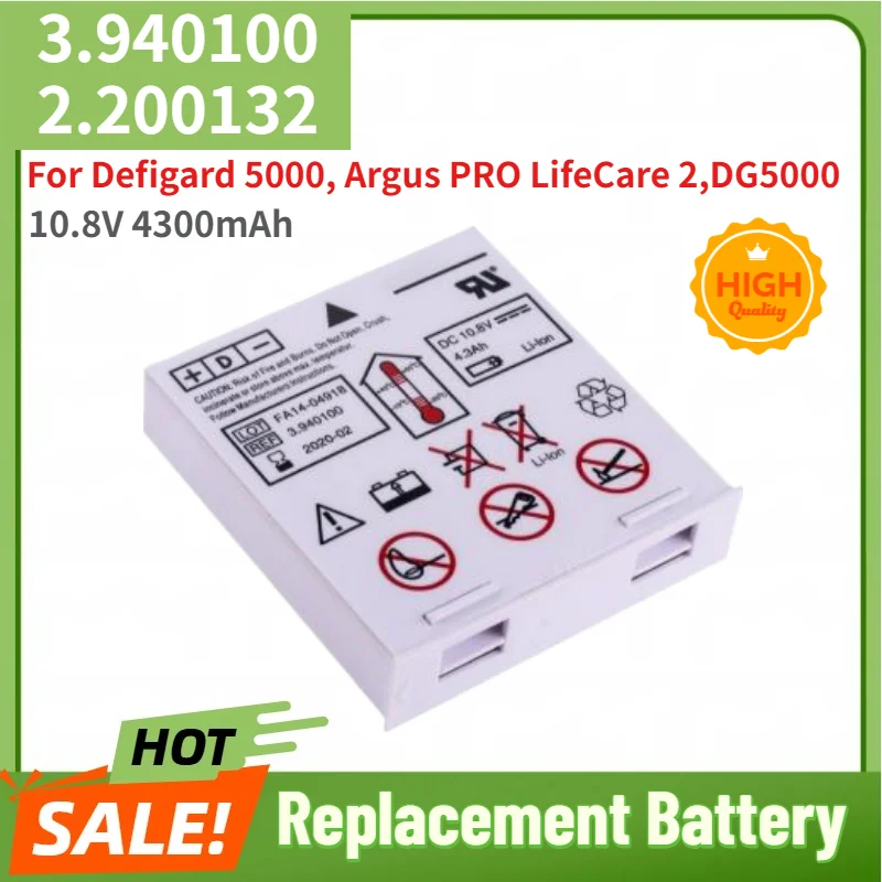 3.940100，2.200132 Battery 10.8V 4300mAh For Defigard 5000, Argus PRO LifeCare 2,DG5000 High Quality Replacement Battery