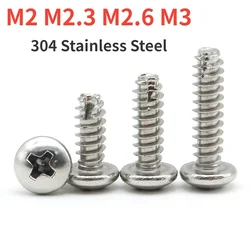 M2 M2.3 M2.6 M3 Cross Round Head Cutting Tail Self Tapping Screws 304 Stainless Steel Phillips Pan Head Thread Cutting Screws
