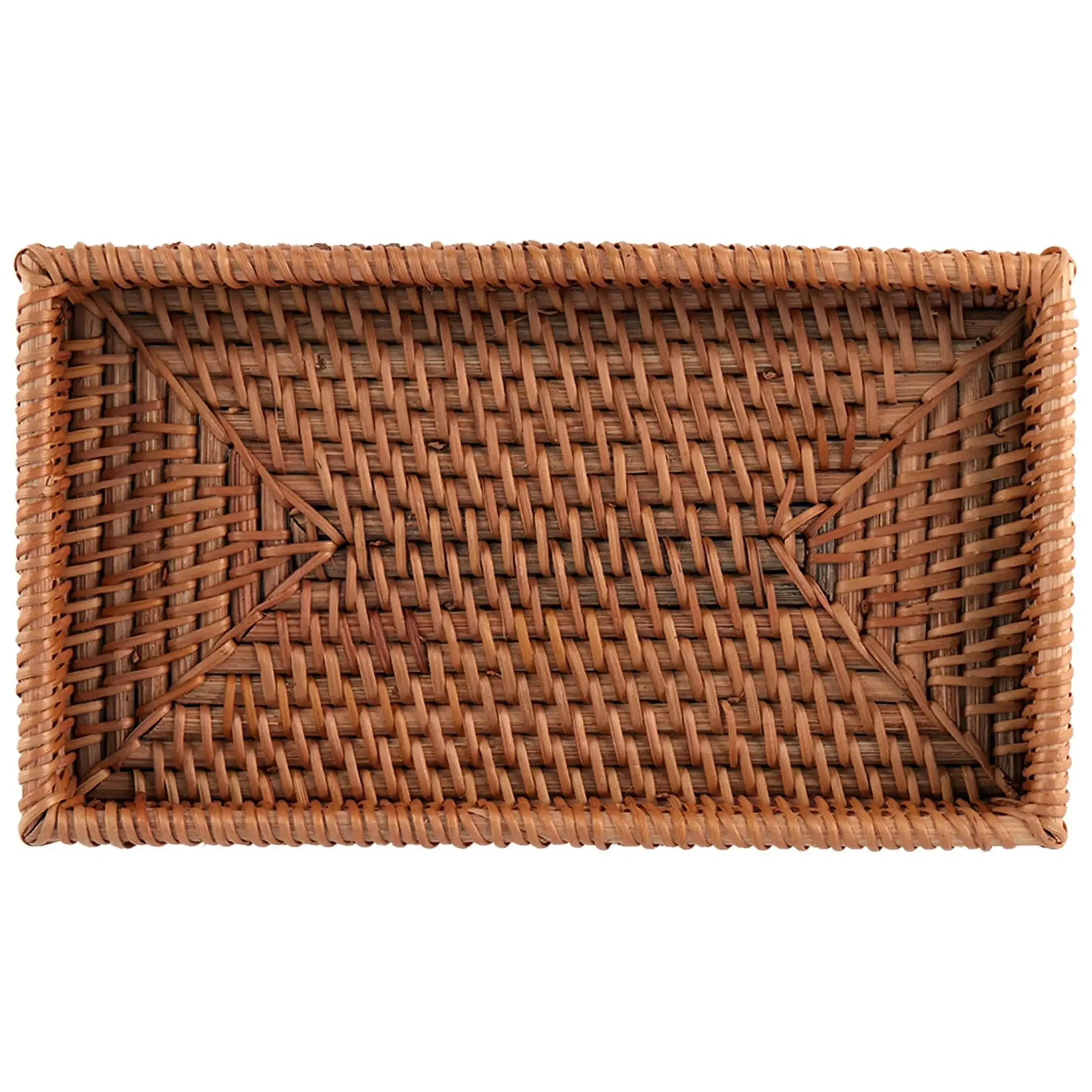 صينية مستحضرات التجميل للحمام من راتان البني بحواف مرتفعة - منظم لمستلزمات التجميل والمكياج