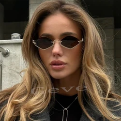 Metal Half Frame Women's Sunglasses 2024 New Polygonal Sexy Small Sun Glasses Ladies Fashion Luxury Brand Narrow Eyeglasses Shad