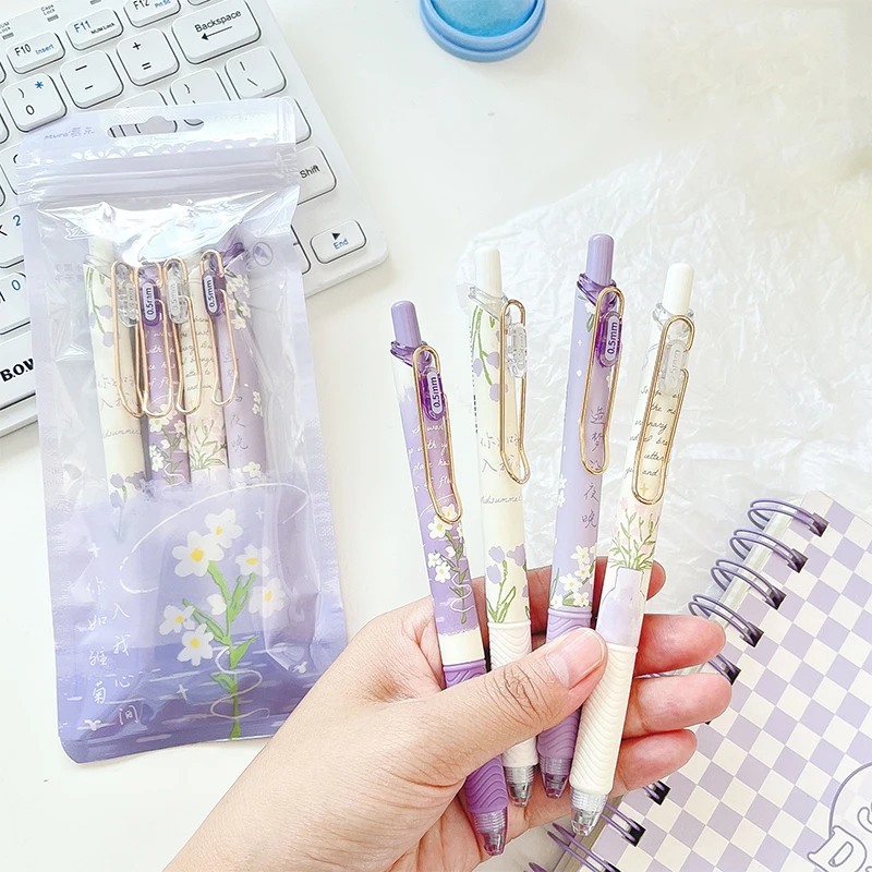 4Pcs/Pack Daisy Flowers Gel Pen for School Writing Cute Sun Flower Chrysanthemum illustration Neutral Pen kids Stationery gift