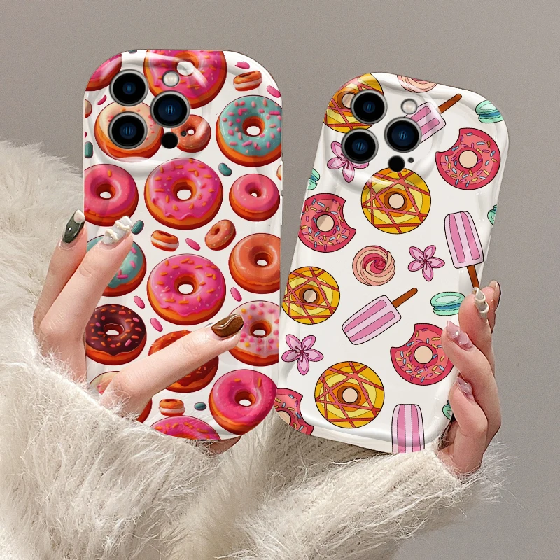 Cake Donut Cute Cartoon For Apple iPhone 15 14 13 12 11 XS XR X Pro Max Plus Wave Oil Soft Phone Case