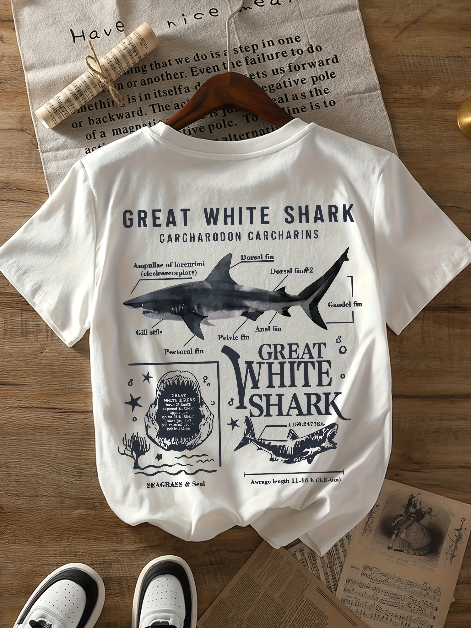 GREAT WHITE SHARK Printed T-shirt Women's Spring/Summer Fashion Trend Top Neutral Short Sleeve Comfortable T-shirt
