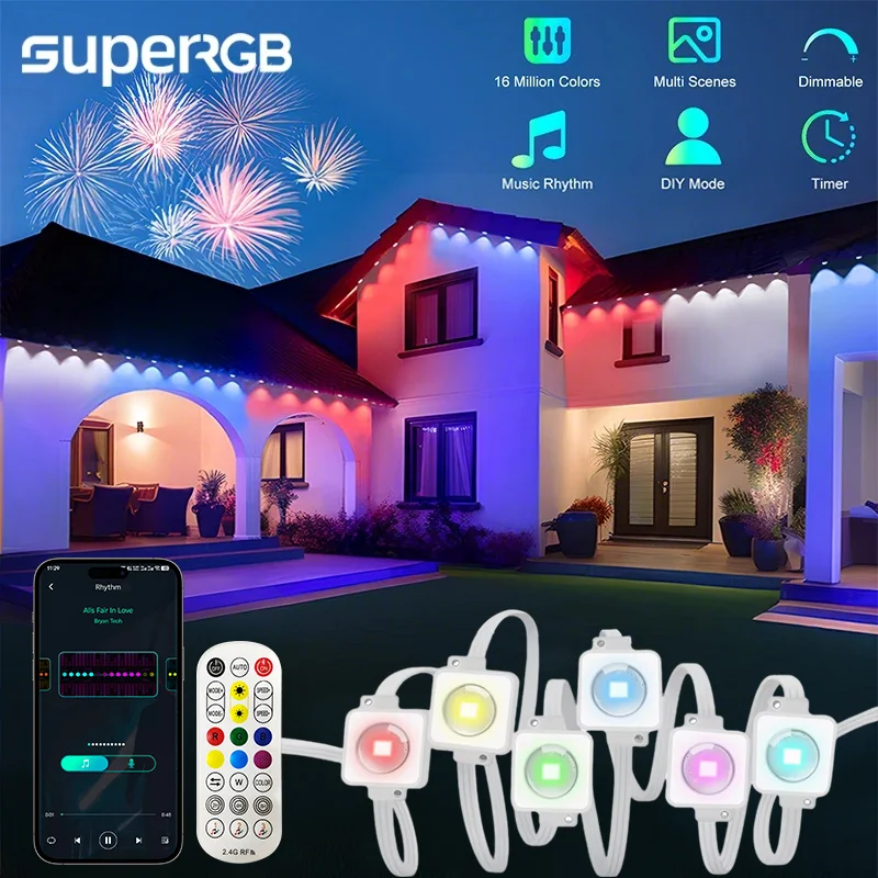 300FT Permanent Outdoor Eave Lights, IP67 Waterproof LED RGBIC String Lights, Suitable for Christmas Eave Decorations