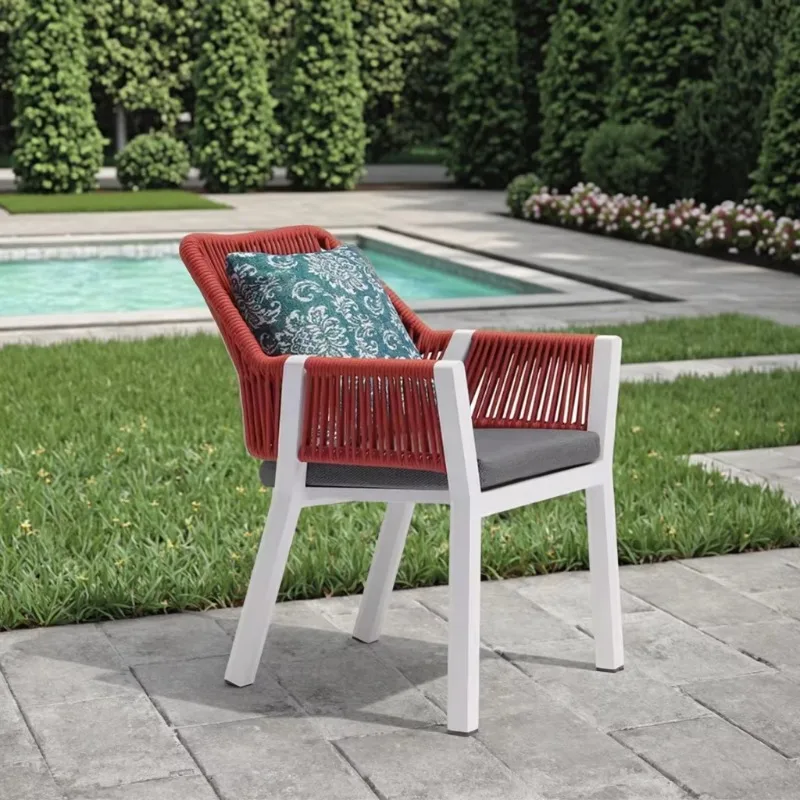 

Outdoor Comfortable Stackable Aluminum Frame Garden Dining Chair Rope Weaving Chair Dining Chair