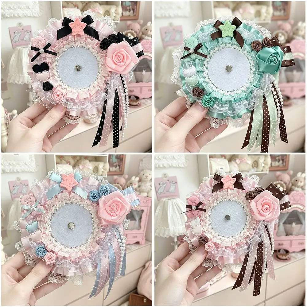 Unique Handmade Heart Badge Holder Heart Shape Lace Bow Photocard Holder DIY Photo Display Card Holder For Kpop Lovers