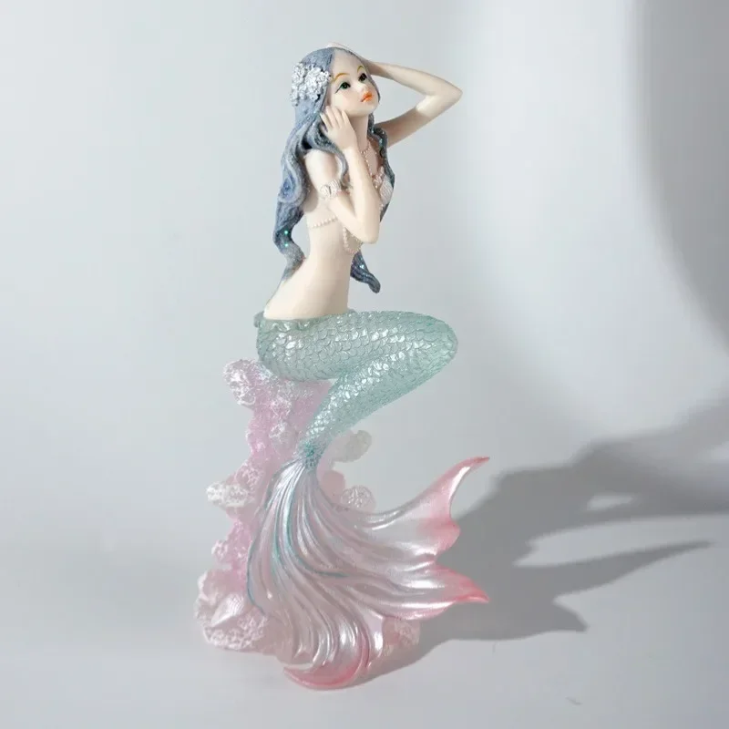 Exquisite Resin Mermaid Coral Sea Wave Figurine Handcraft Ornament for Home Car Decor Gift Girls Children Festival