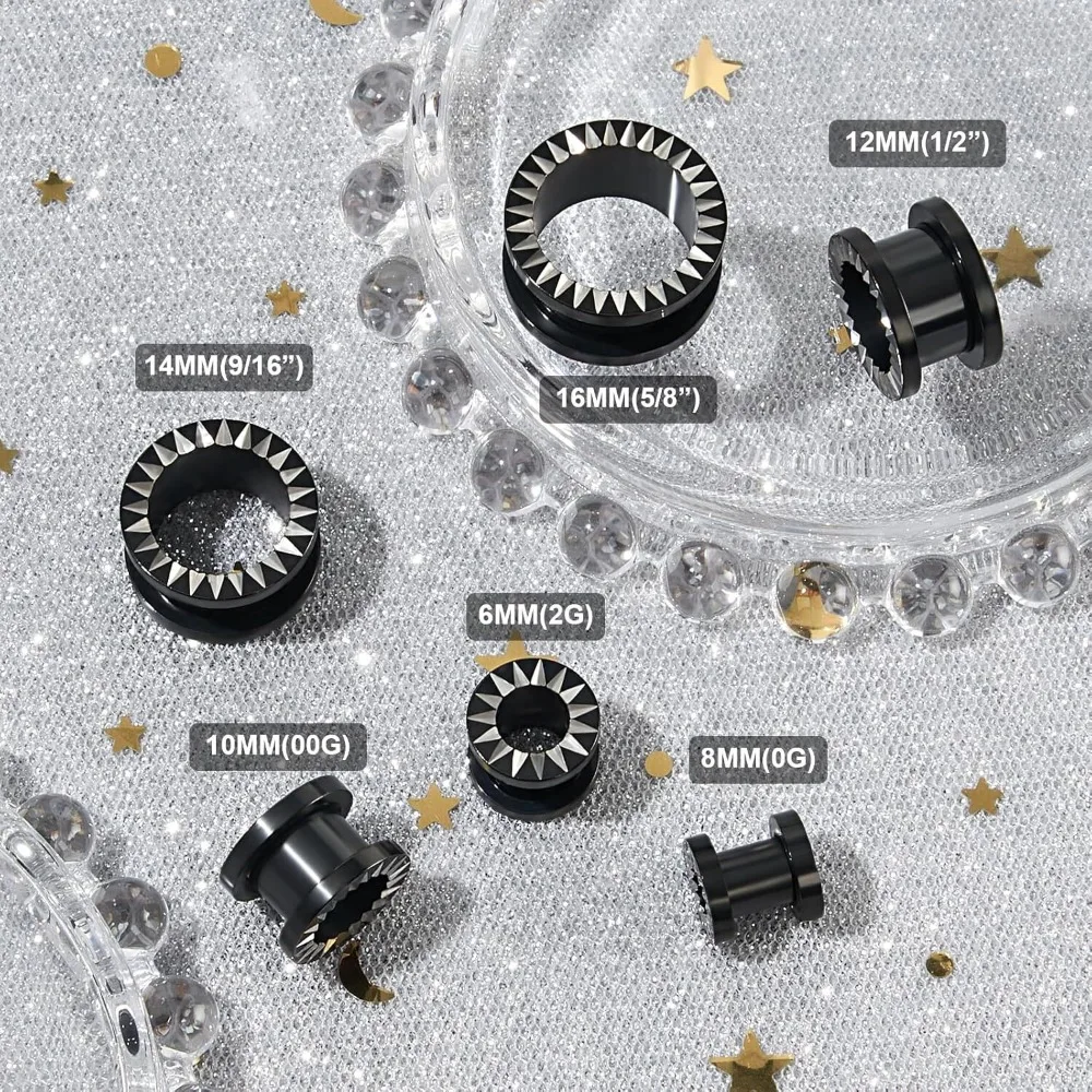 1/3 Paar Hochwertige Hypoallergene Ohrdehner aus Edelstahl, Hohle Tunnel-Plugs, Ohrstreckungen, Ohrringe, Piercing 2g-5/8" – Detail 2