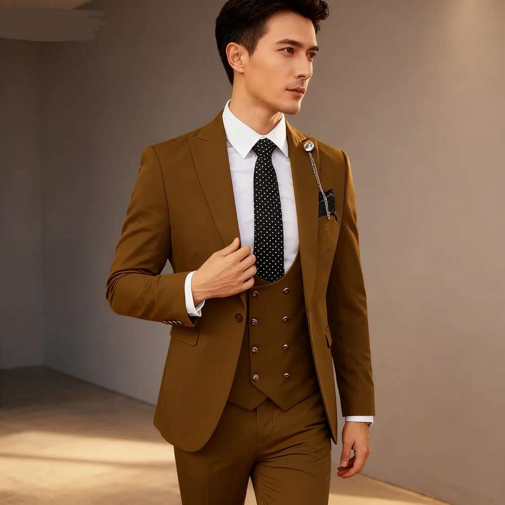 

Orange 3-Piece Slim Fit Men's Tuxedo Suit for Wedding Formal Business Occasions Jacket + Vest + Pants Set