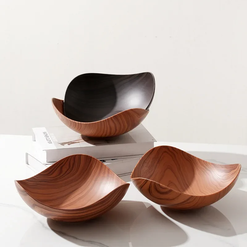 

Creative Plastic Dining Plate Fruit Tray Imitation Wood Grain Household Snack Fruit Storage Plate Desktop Snack Picnic Plate