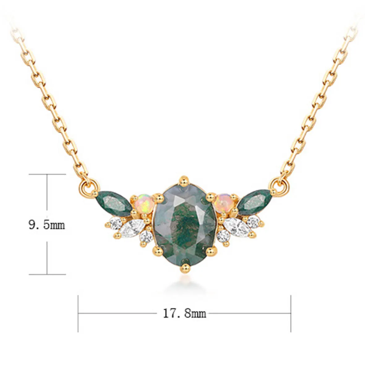 925 Sterling Silver Oval Cut Natural Moss Agate Necklace for Women Angel Wing Luxury Jewelry Gemstone Gold Plated Wedding Party