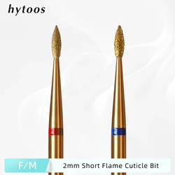 HYTOOS 2mm Short Flame Cuticle Clean Nail Drill Bit, Titanium Russian Diamond Nail Bits Dead Skin Nail Cleaner Accessories Tool