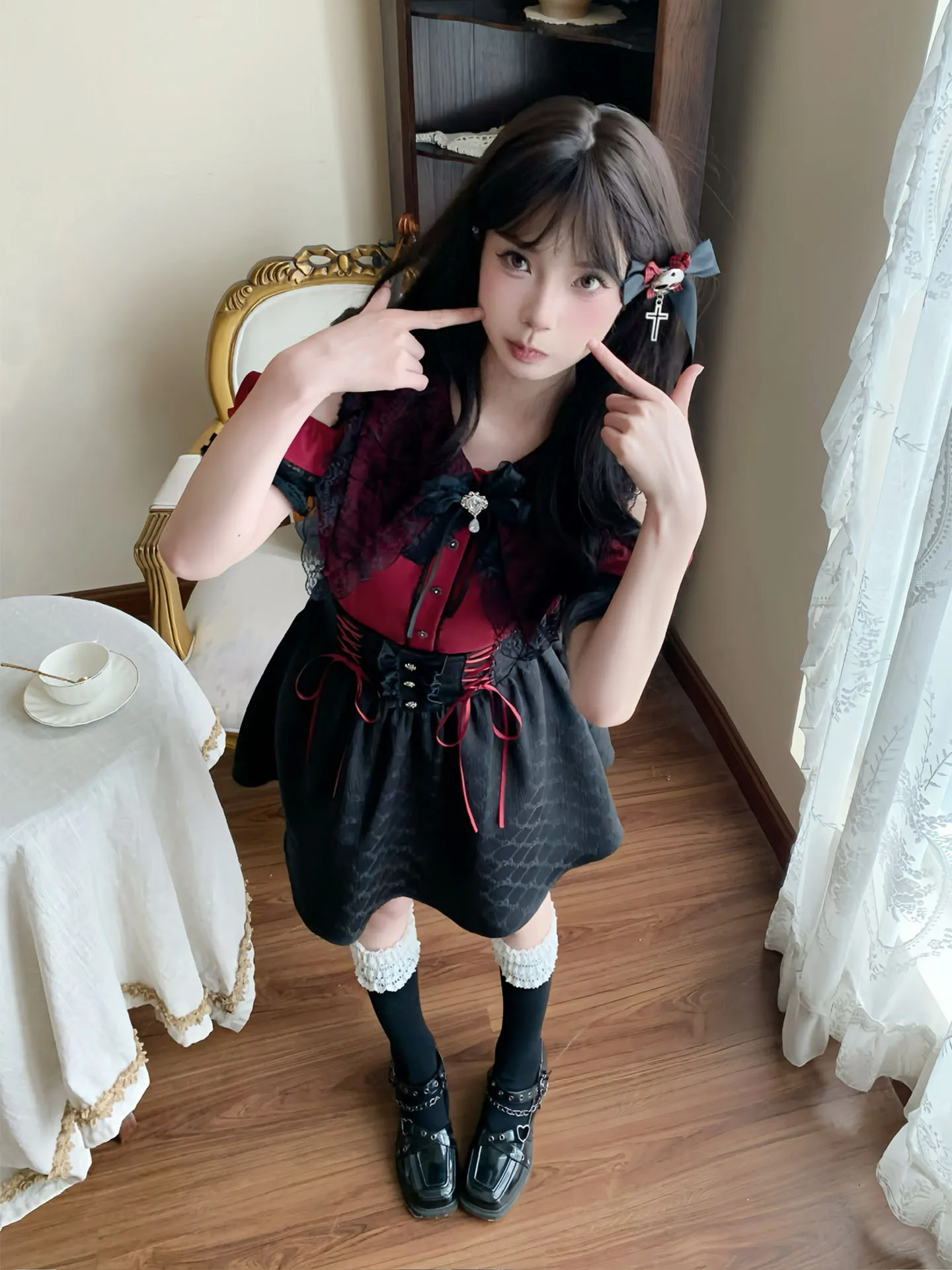 Japanese Original Lolita Y2K Subculture Sweet Cool Girl Set Off-Shoulder Shirt Mass-Produced  Off-Shoulder Two-Piece Set