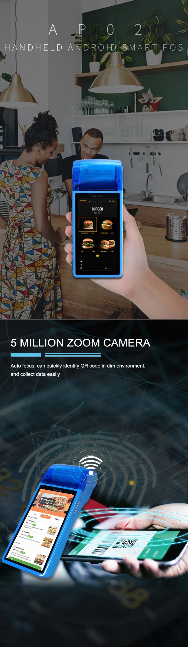 Mobile Terminal Handheld POS Support WIFI BT with 58mm Printer Android  AP02 Plus