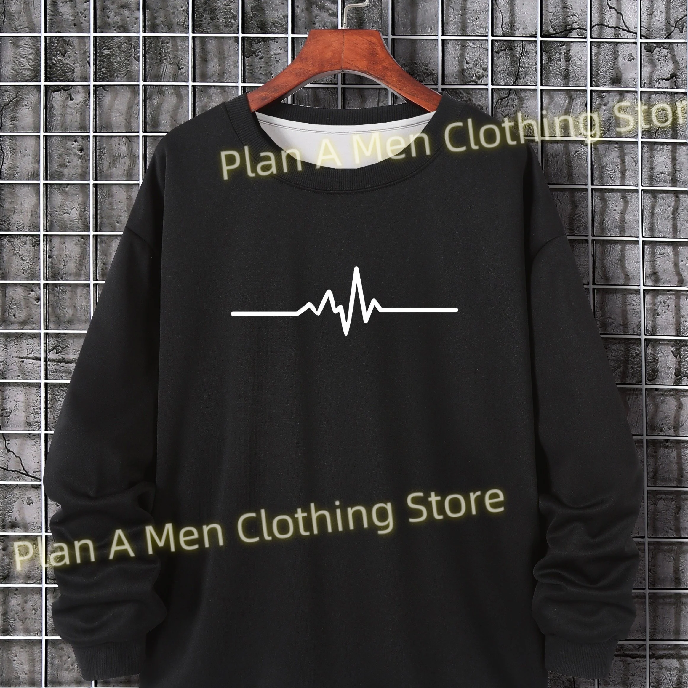 Electrocardiogram Prints Mens 3 Colors Sweatshirt Long Sleeve Hoodie streetwears  Mens Round Neck Casual Sweatshirt Men Clothes