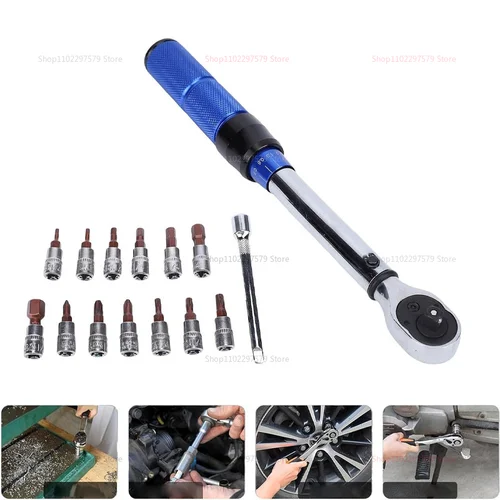 Imagen 2 del producto Juego de Llaves Dinamométricas para Bicicleta de 15 Piezas, 1/4 de Pulgada, Ajustables de 2-24 Nm, Kit de Herramientas de Llave Hexagonal Bidireccional para Mantenimiento y Reparación de Bicicletas