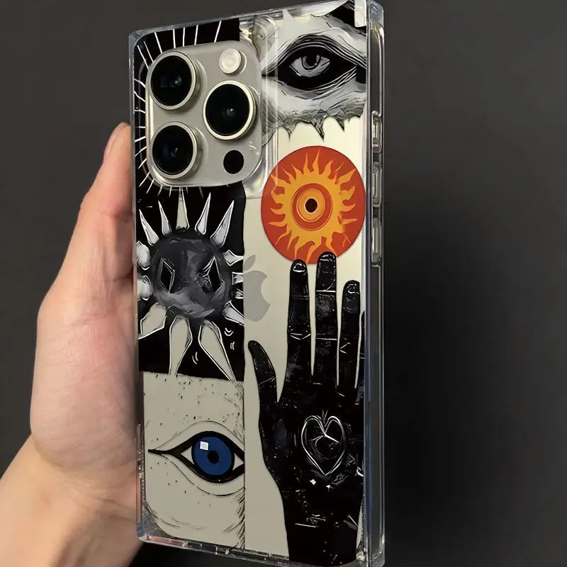 Niche Fashion Abstract Art Phone Case For iPhone 17 16 15 14 13 12 11 Pro Max PLUS Air INS Transparent Rectangle Soft Cover