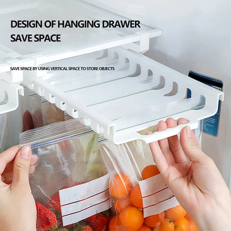 

Retractable Drawer Organiser Fridge Rail Rack Kitchen Drawers Space Saving Fridge Shelf Holder Pull Out Fridge Drawer