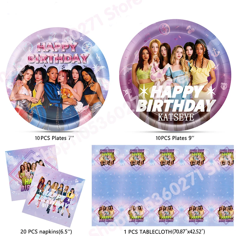 K-Katseye Verjaardagsdecoratie Kpop Girl Group Servet Ballon Beker Plaat Tafelkleed Banner Voor Meisjes Festival Party Fans Cadeau