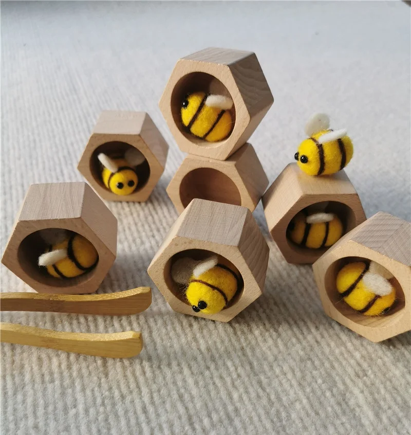 Holz Montessori Spielzeug Blumen Bäume Pilz Sensorischen SortingTrays Bienenstöcke Marienkäfer Für Kinder Open-ended Spielen