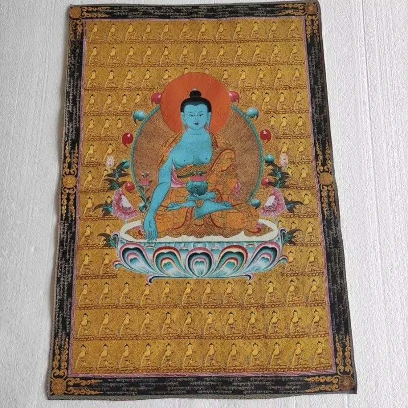 Embroidery Bhaisajyaguru Brocade Tibetan Tangka Embroidery Painting Gold Thread Decorative Hanging Pictures