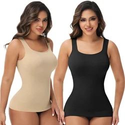 Women Compression Vest Tummy Control Shapewear Sexy Body Shaper Square Neck Tank Top Waist Trainer Camisole Seam-free Underwear