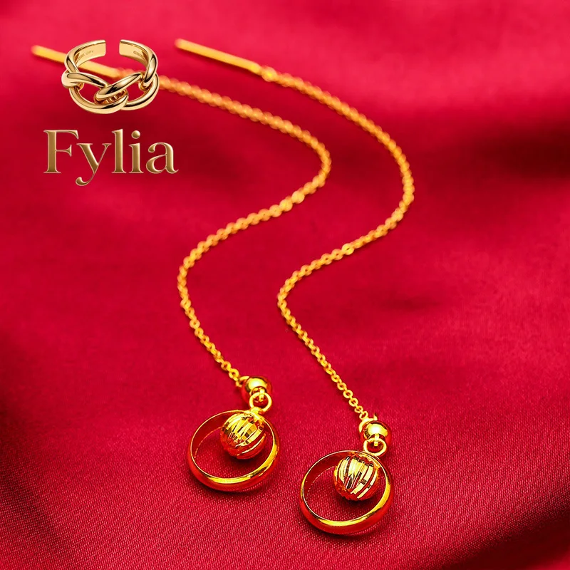 Fylia Jewelry   Flower Thread Earrings for Women, 24K Gold, AU999 | Distressed rose with crackle finish, rustic charm for tea pa