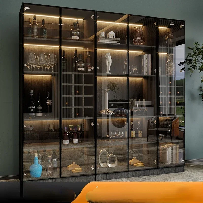 Large wine cabinet with glass door, light luxury display cabinet against the wall, solid wood sideboard, integrated living room