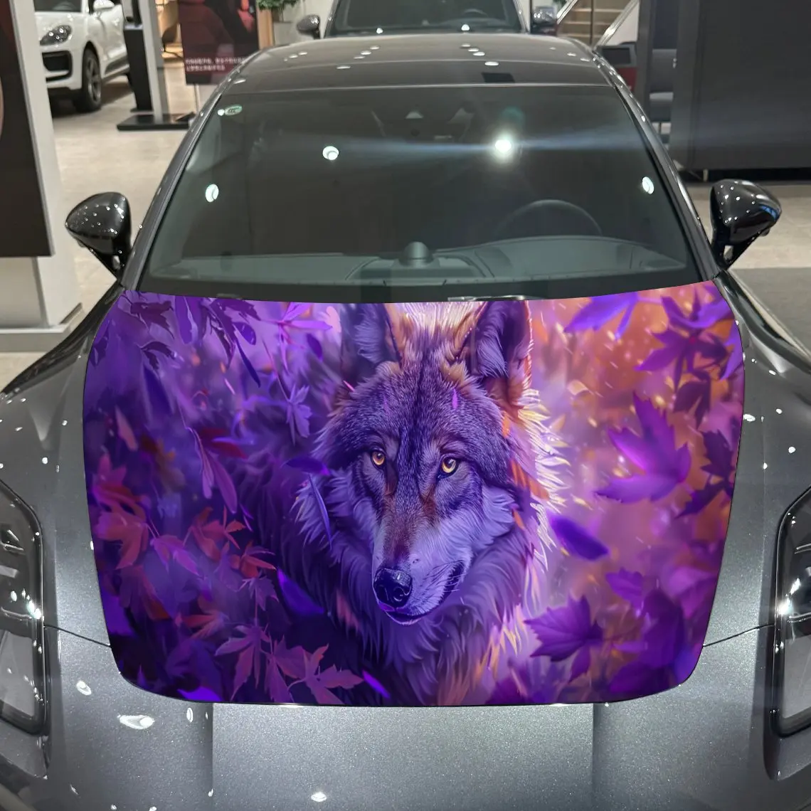

Trippy Purple Wolf Car Hood Stickers - Self-Adhesive, Waterproof and Durable Vinyl Wrap, Decorate And Protect Your Car - The Gif