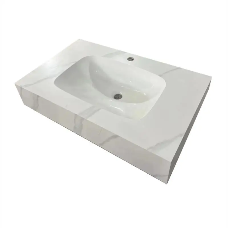 Modern Jazz White And Other Colors Hot Bending Seamless One Piece Side Splash Single Hole Mount Granite Hotel Use Bathroom Sink