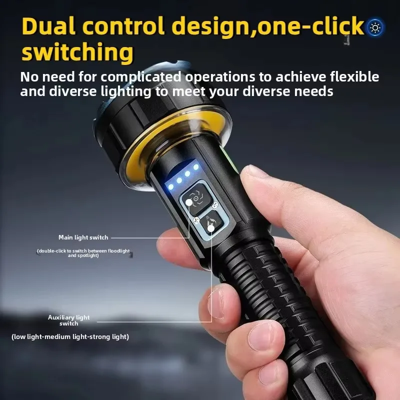 Fixed Focus COB Flashlight Dual-way Lighting Camping Atmosphere Torch Built-in Magnetic Hook for Outdoor Hiking Emergency Use