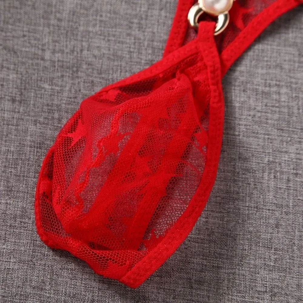 Breathable Low Waist Men Pearl Thongs Thin Strap Underpants Star Mesh Panties T-back Underwear Male Briefs Male