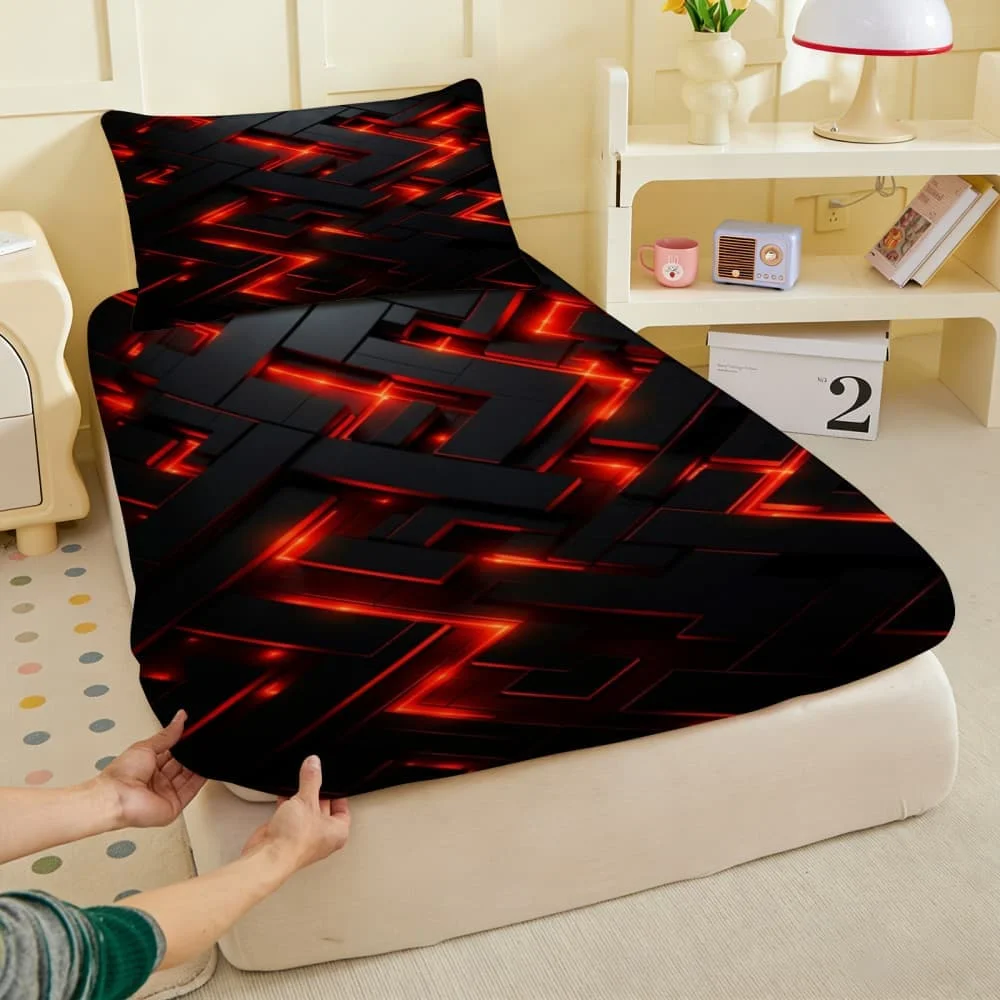 1pc Red Exclusive screen  Full ƜΛŁŁ  ᴿᴿRalgory© Fitted Sheet Deep Pocket Elastic Mattress Cover Single Double Queen King Bedroom