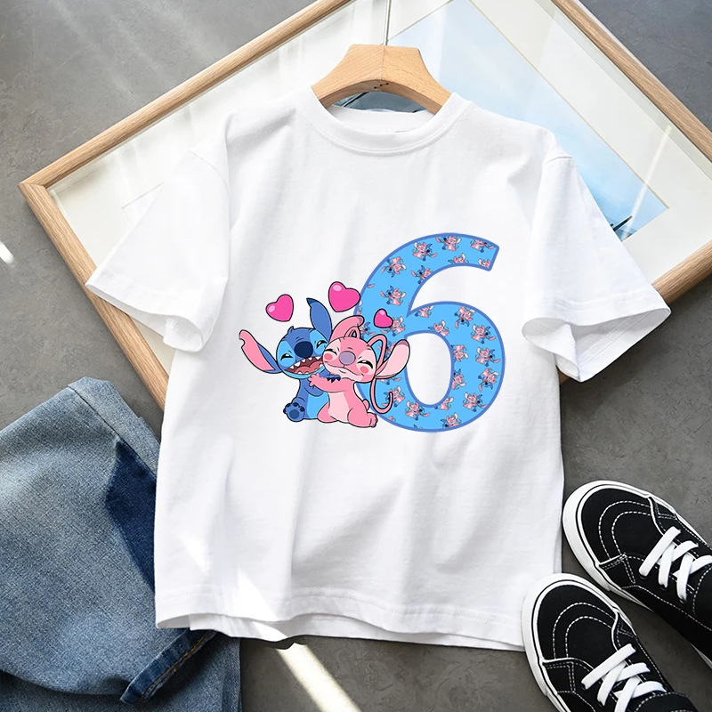 Stitch Disney Numebr Birthday T Shirt Cartoon Cute T Shirts Boys Girls Summer Clothes Baby Cartoon Tees Tops Kids Birthday Gifts