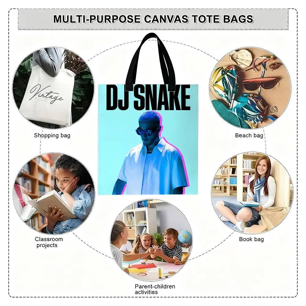 حقائب تخزين DJ S-Snake لمنتج الموسيقى خفيفة الوزن من القماش الكتاني للمتسوقين عصرية صديقة للبيئة متعددة الاستخدام بسعة كبيرة