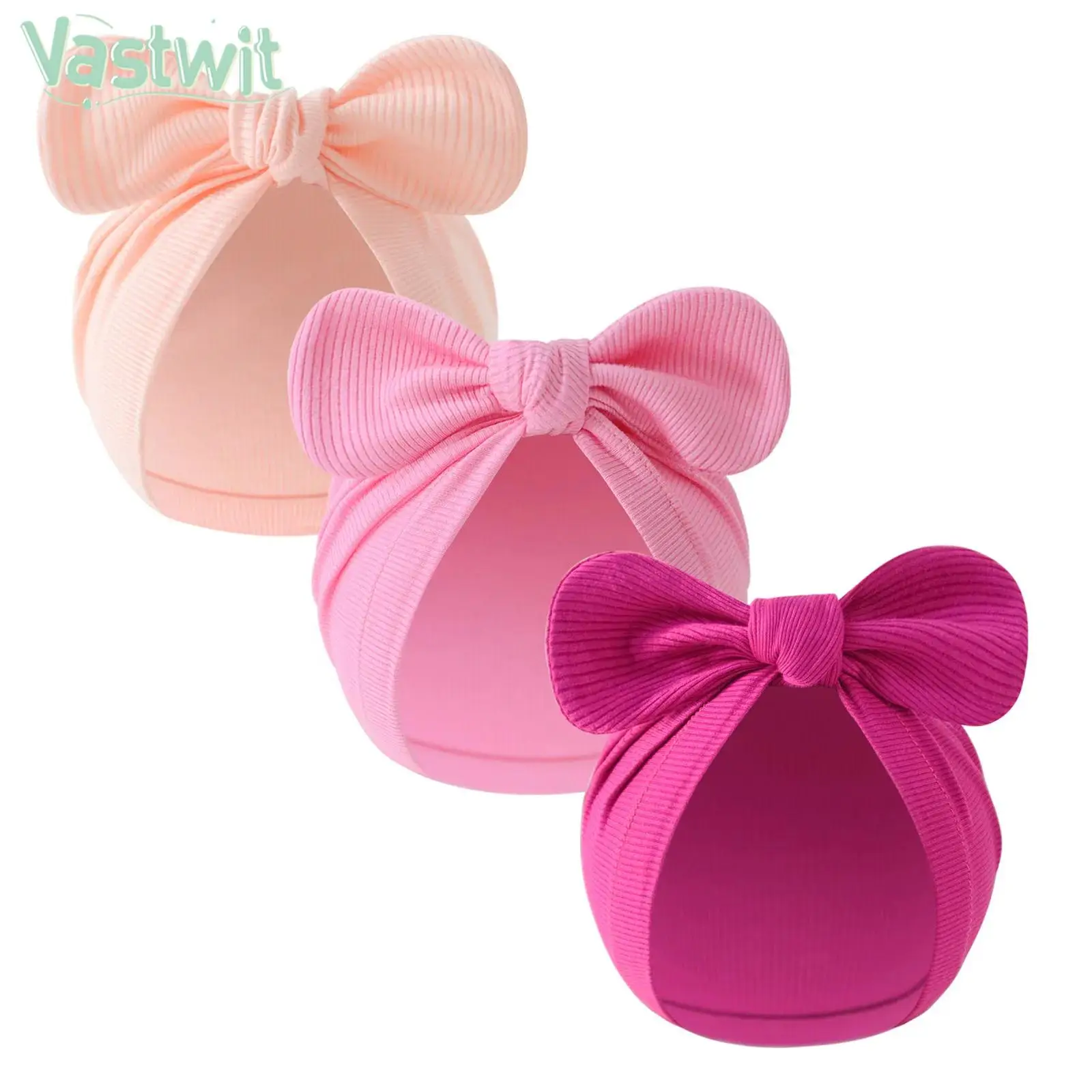 

Newborn Infant Bow Knot Turban Hat 3Pcs Solid Color Cotton Head Wrap Beanie Cap for Hospital Daily Wear Baptism Photo Shoot