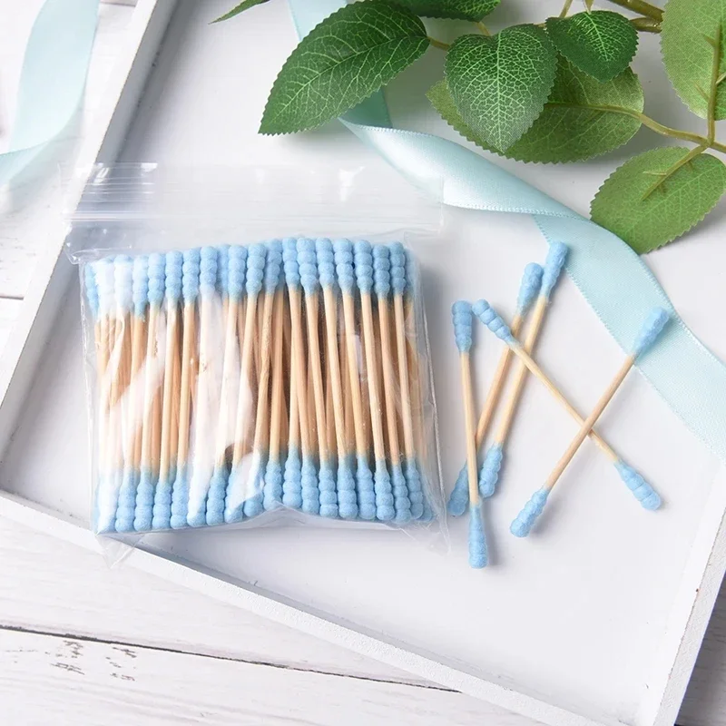 100Pcs/ 200Pcs Colorful Safe Pure Cotton Swabs Baby Infant Dual Head Use Cleaning Makeup Swabs for Ear Nostril Cleaning C182