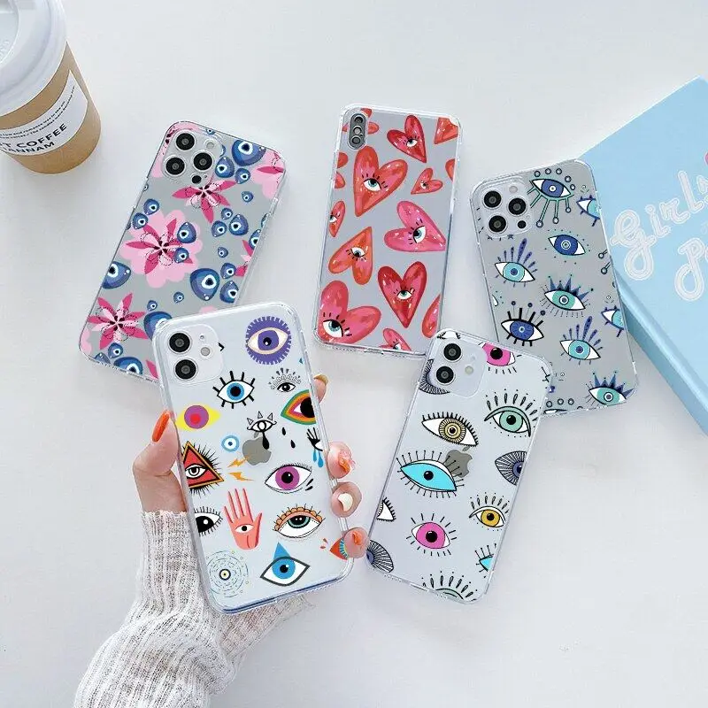 Coque de téléphone Blue Evil Eye, Lucky Eye, Coque transparente pour iPhone 16, 15, 14, 13, 12, 11 Pro, XS MAX, 7 Poly, 8, 7 Plus