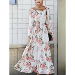 Vestido musulmán con estampado Floral para mujer, traje largo de gran Swing, Hijab musulmán, Abaya de Ramadán, ropa islámica