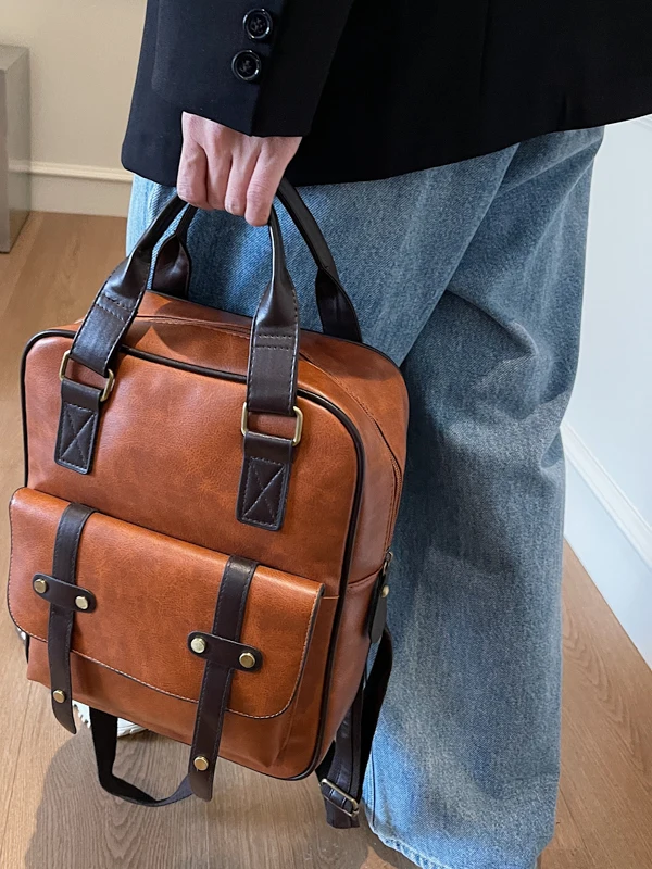 

Retro British Style Women's Backpack 2025 New Fashion Student Single Shoulder Bag Multi-Function Book Bag Handheld Travel Bag