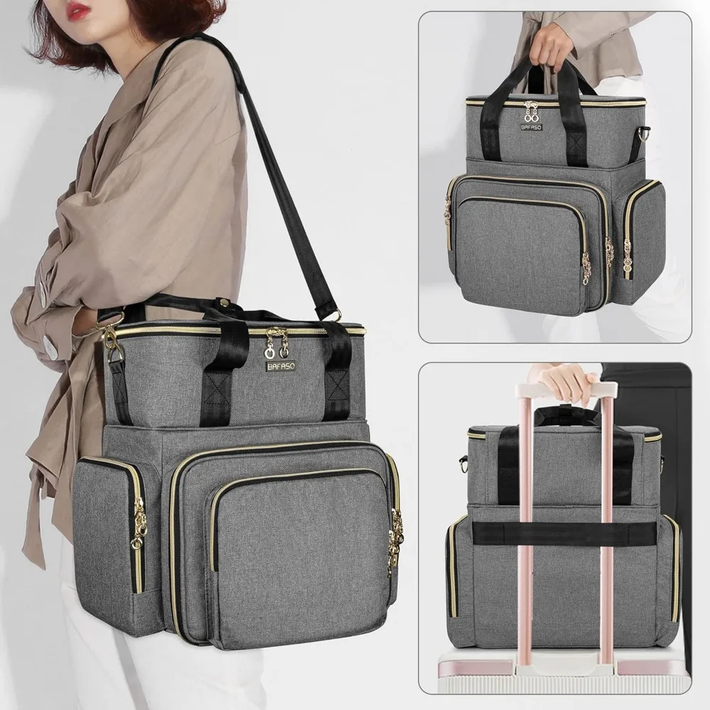 Double Layer Nail Polish Organizer Holds 70 Bottles with Nail Dryer, 2 Removable Pouches & Tools Storage Sections, Gray