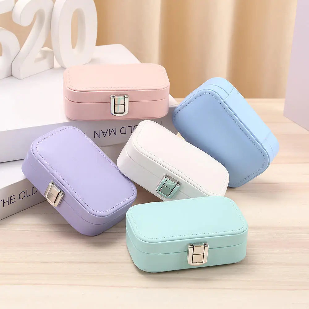 Macaron Jewelry Box for Travel Portable Ring Earrings Necklace Organizer Double Layer PU Leather Snap Button Display Case