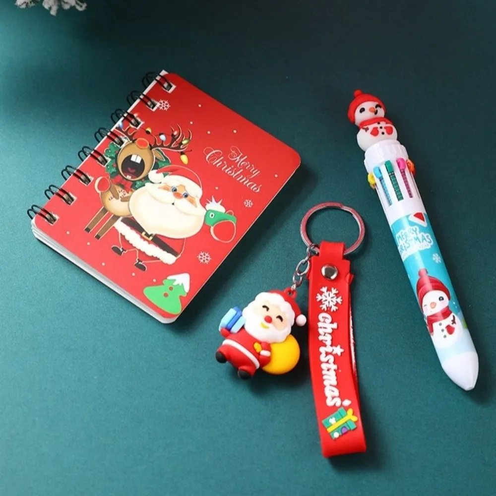 Perfect 3-in-1 Christmas Stationery Set Decorative Keychain Gel Pen Notebook Pen Set Santa Snowflake Holiday Gift Set For