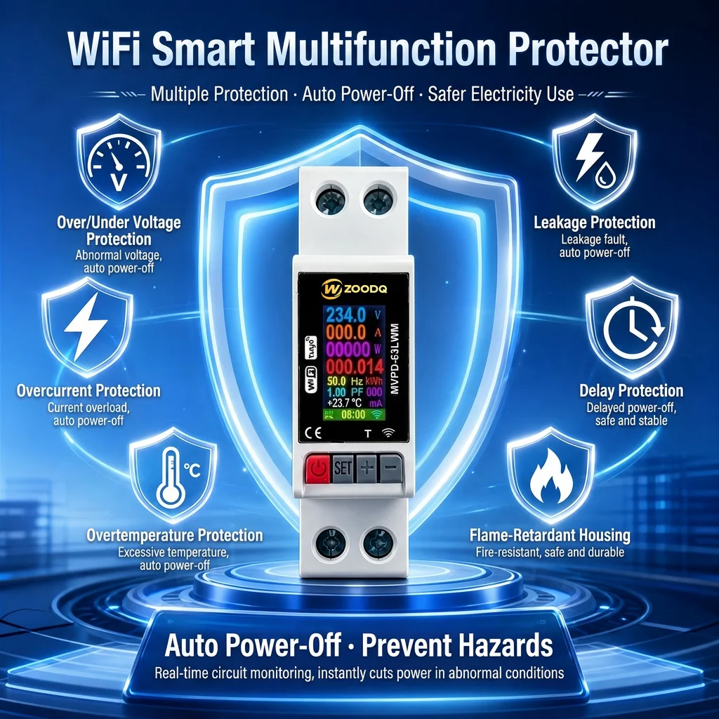 1.5P DIN Rail Tuya Smart Circuit Breaker LCD Power Meter kWh Monitor Leakage Protect Timer Relay Remote Control Smart Life App