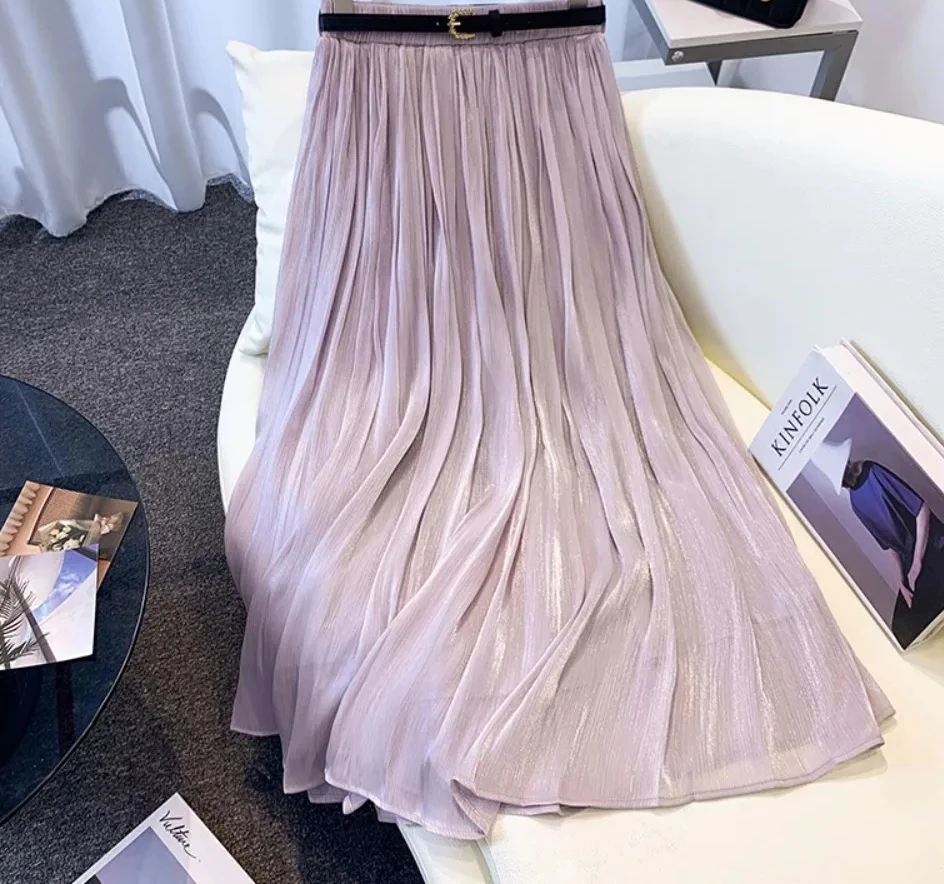

Casual sweet High Waist Chic Pleated sashes Ruched loose Skirts Korean Fashion Office Lady Basics Plus Size Clothing