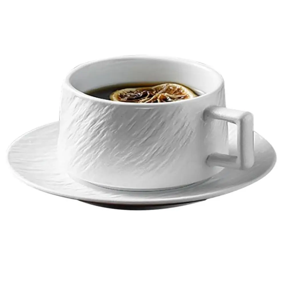 High Beauty Rock Sand Ceramic Coffee Cup Heat-resistant Sturdy Cup and Plate Set Comfortable Handle Pure Color Glaze