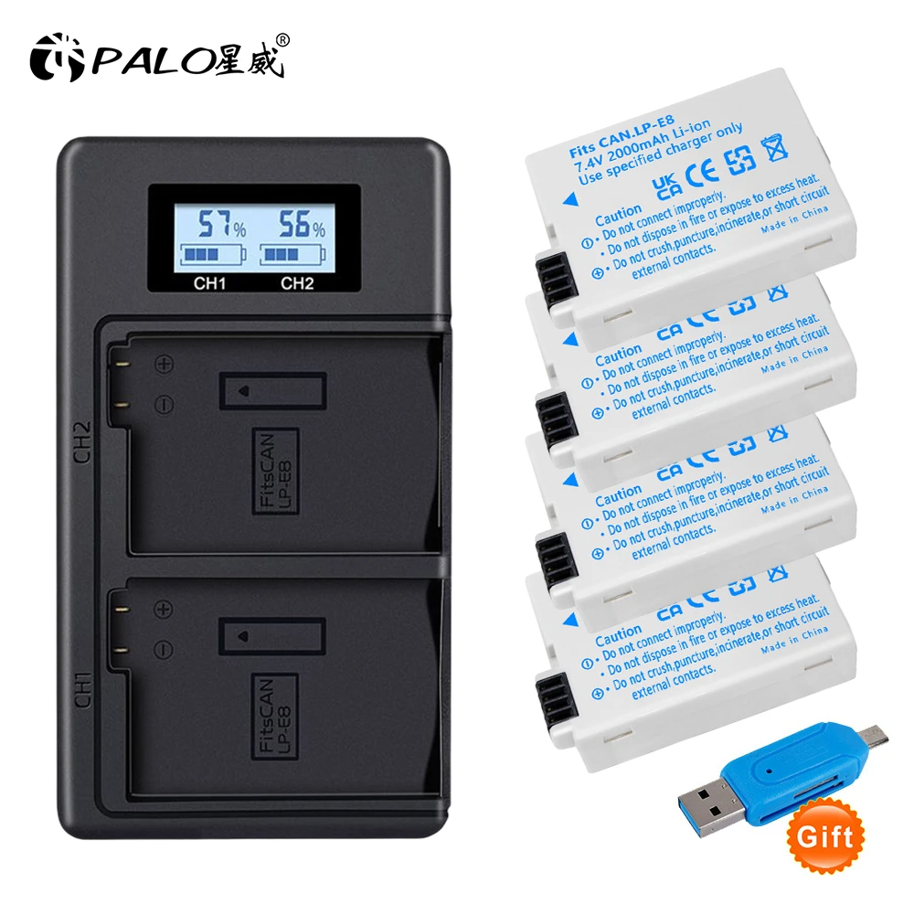 7.4V 2000mAh LP-E8 LPE8 LP E8 Battery + podwójny ładowarka do canona LCD EOS 550D 600D 650D 700D X4 X5 X6i X7i T2i T3i